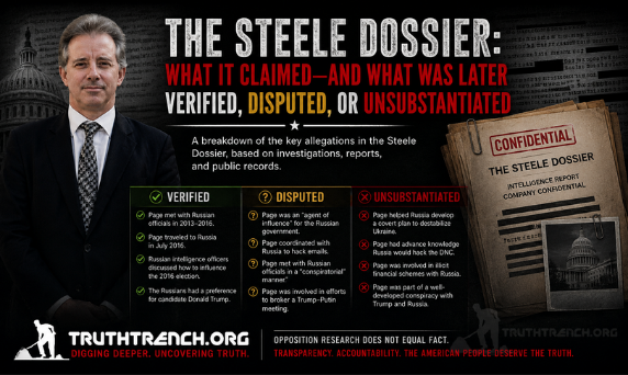 Christopher Steele is a British former intelligence officer who worked for the Secret Intelligence Service (MI6) from 1987 to 2009 and is best known for authoring the controversial Steele dossier, which contains unverified claims about Donald Trump's connections to Russia. After leaving MI6, he co-founded a private intelligence firm called Orbis Business Intelligence. Truth trench Think Tank