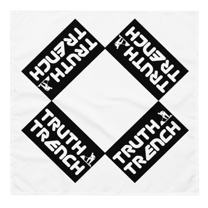 Truth Trench Bandanna quad pattern. Black with white writing - TruthTrench