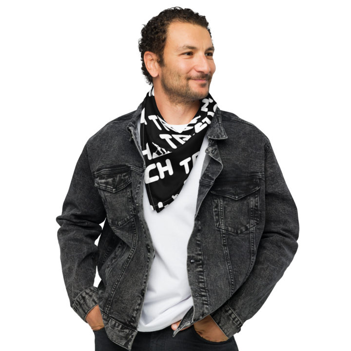 Truth Trench Bandanna male Caucasian model Black with white writing - TruthTrench