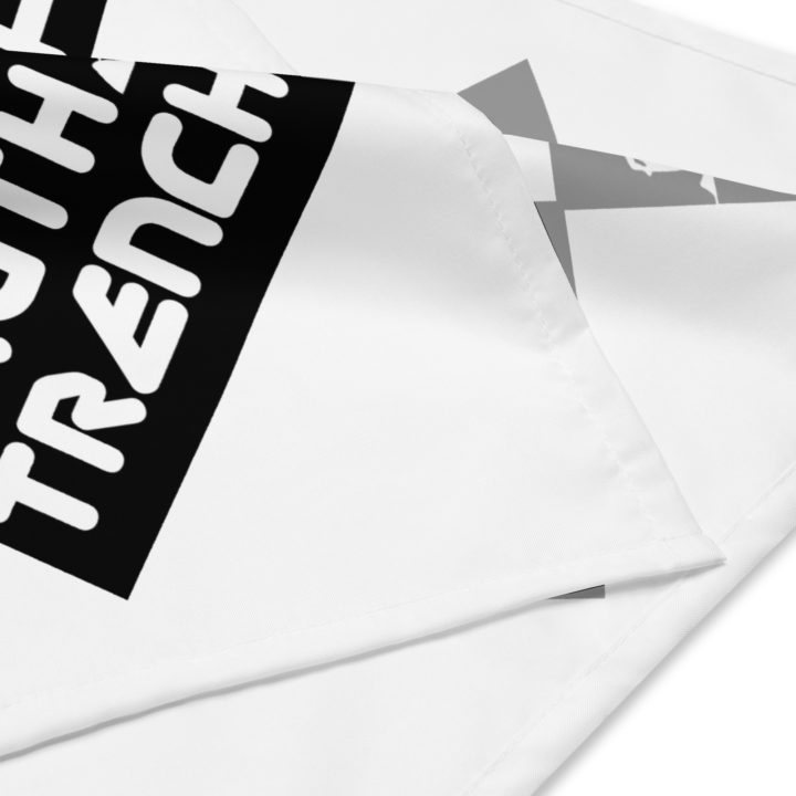 Truth Trench Bandanna quad pattern. White with black writing - TruthTrench