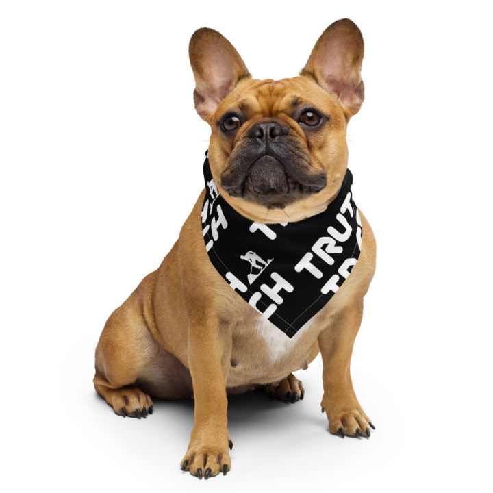 Truth Trench Bandanna on dog Black with white writing - TruthTrench