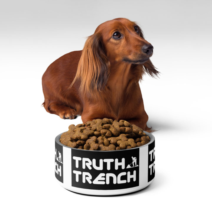 Truth Trench Dog Bowl full with a brown dog - TruthTrench