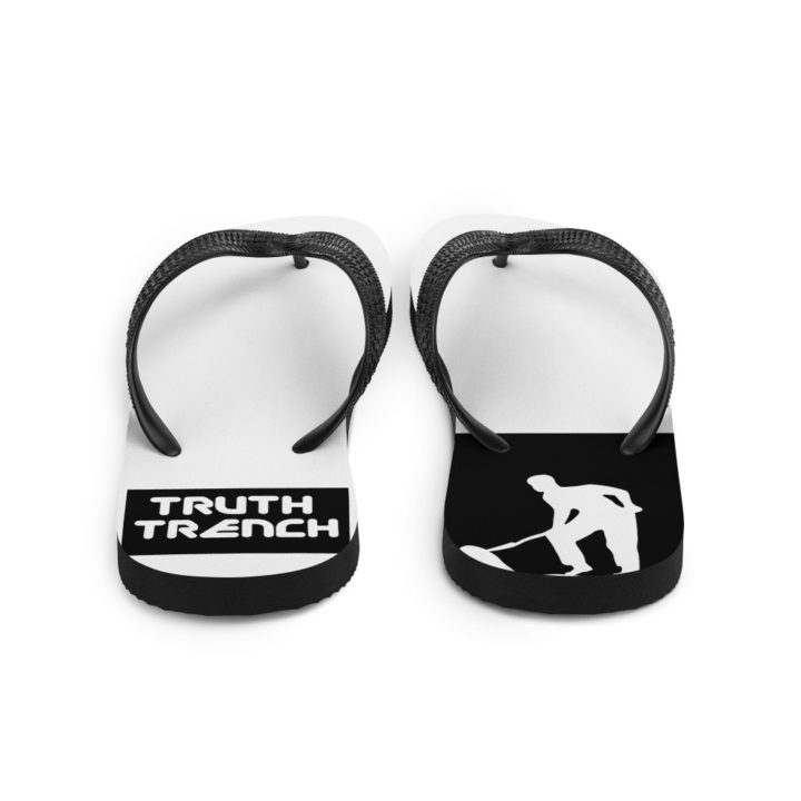 TruthTrench thong style flip flops, white and black - TruthTrench