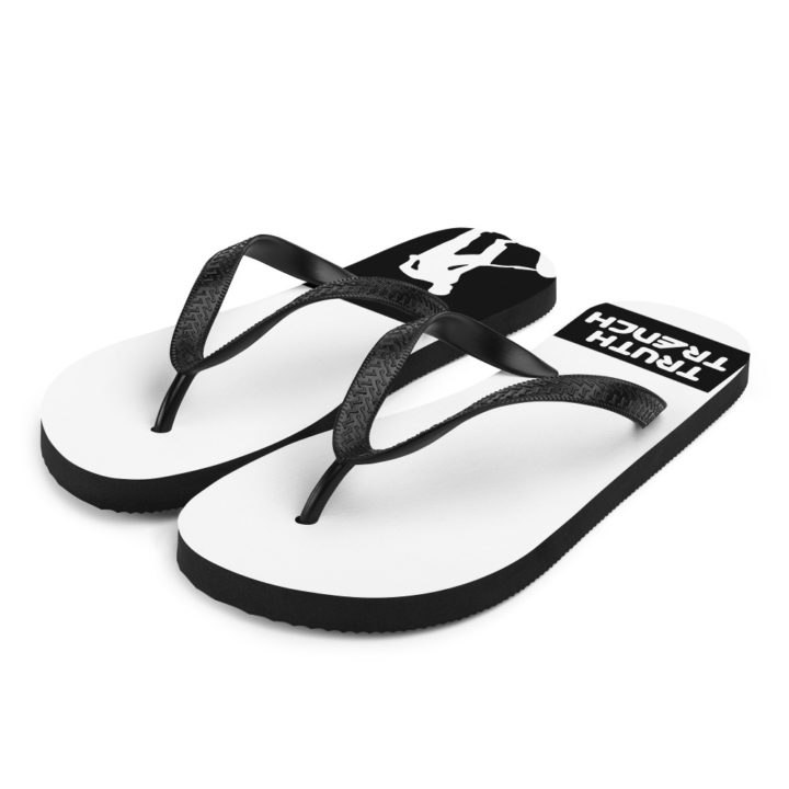 TruthTrench thong style flip flops, white and black - TruthTrench