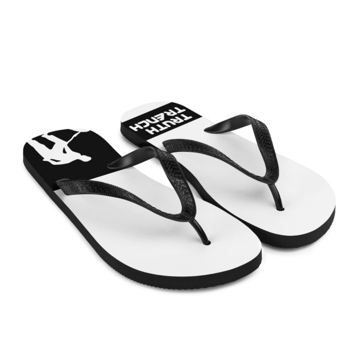 TruthTrench thong style flip flops, white and black - TruthTrench