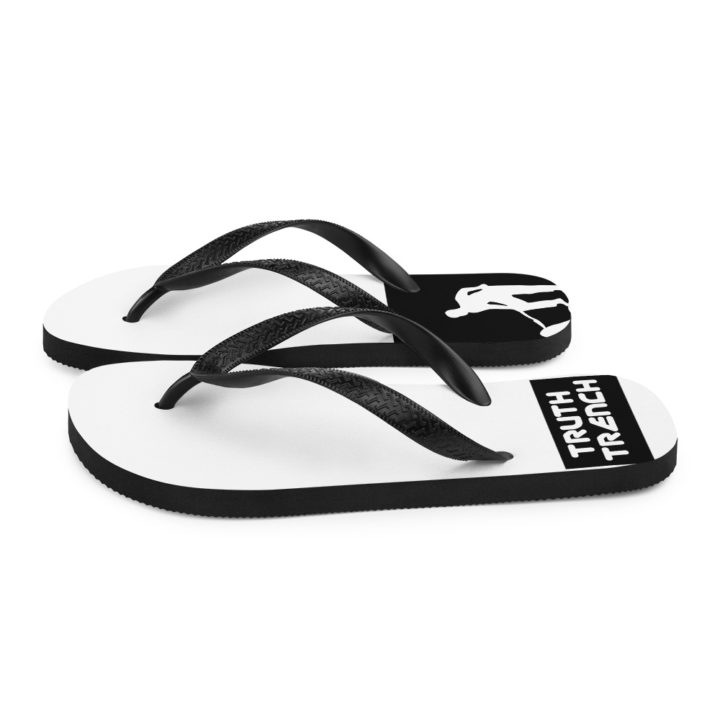 TruthTrench thong style flip flops, white and black - TruthTrench