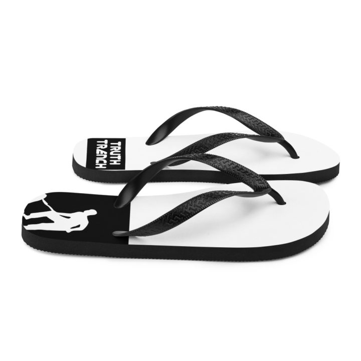 TruthTrench thong style flip flops, white and black - TruthTrench