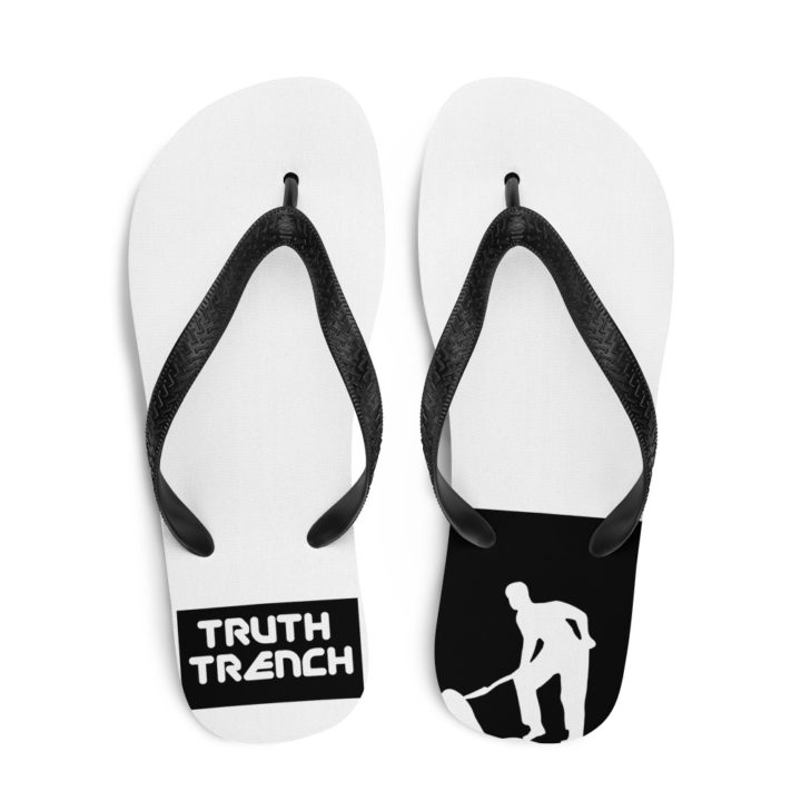 TruthTrench thong style flip flops, white and black - TruthTrench