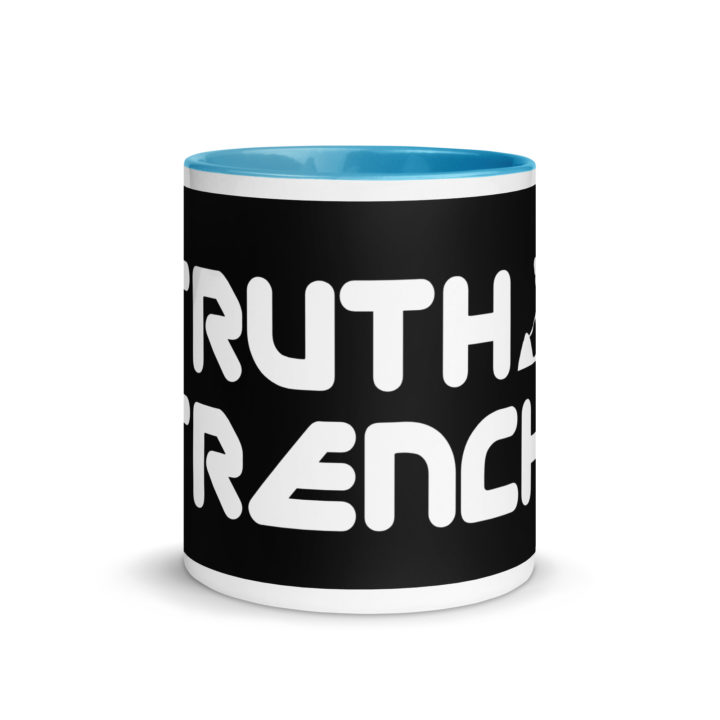 TruthTrench 11 0z coffee mug. Blue inside, white outside - TruthTrench