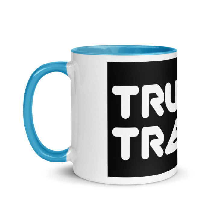 TruthTrench 11 0z coffee mug. Blue inside, white outside - TruthTrench