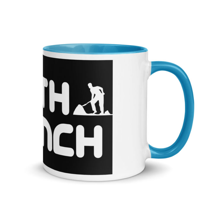 TruthTrench 11 0z coffee mug. Blue inside, white outside - TruthTrench