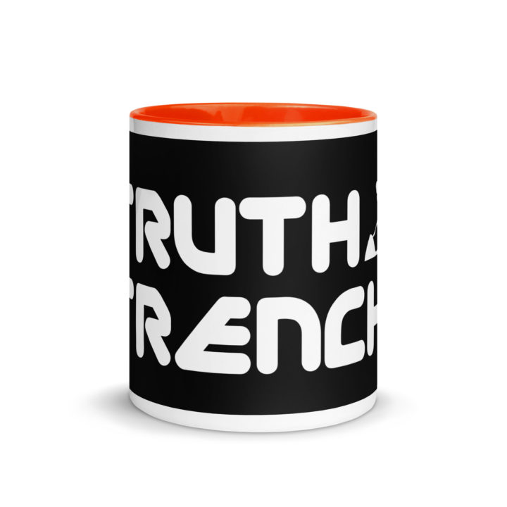 TruthTrench 11 0z coffee mug. Orange inside, white outside - TruthTrench