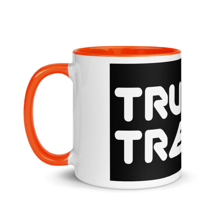 TruthTrench 11 0z coffee mug. Orange inside, white outside - TruthTrench