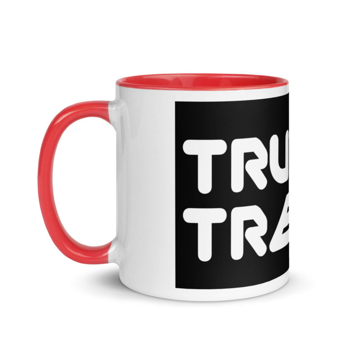 TruthTrench 11 0z coffee mug. Red inside, white outside - TruthTrench