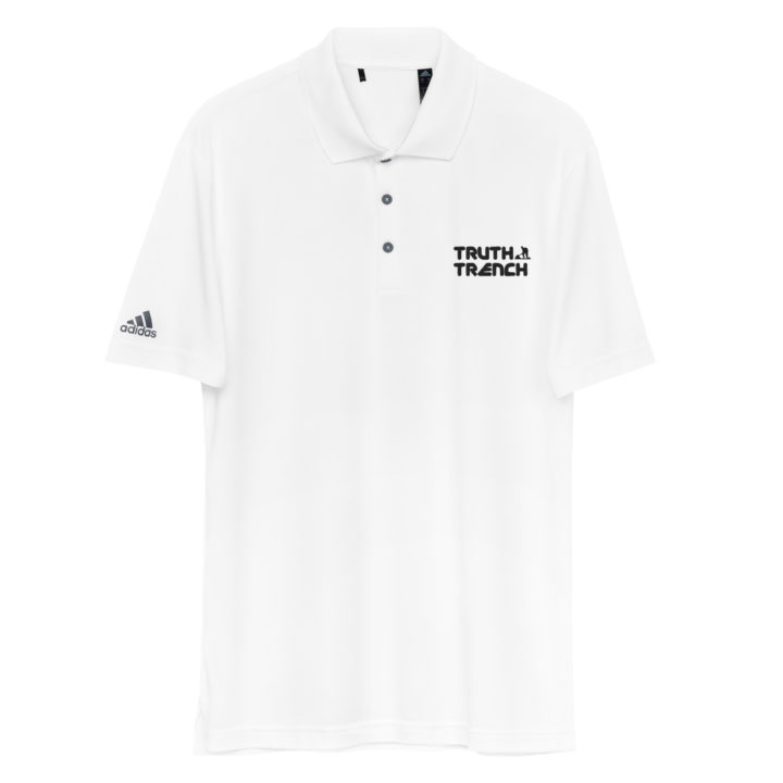 Men’s Adidas Performance white polo shirt. TruthTrench logo on front - TruthTrench