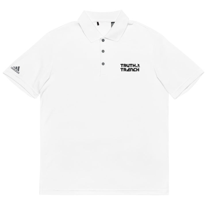 Men’s Adidas Performance white polo shirt. TruthTrench logo on front - TruthTrench