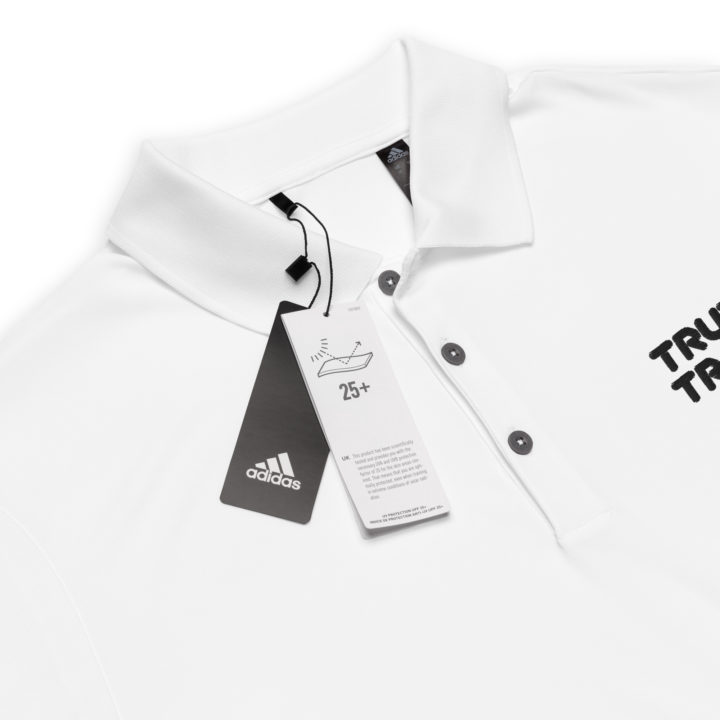 Men’s Adidas Performance white polo shirt product details - TruthTrench