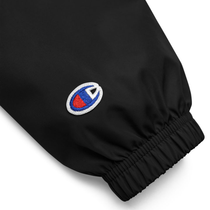 TruthTrench black Champion packable jacket. Embroidered TruthTrench logo on front - TruthTrench