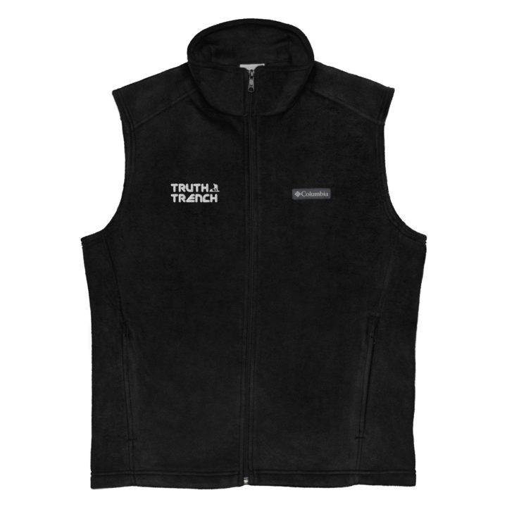 TruthTrench men’s black Columbia fleece vest. TruthTrench logo on front - TruthTrench