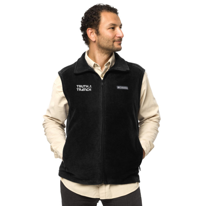 TruthTrench men’s black Columbia fleece vest. TruthTrench logo on front - TruthTrench