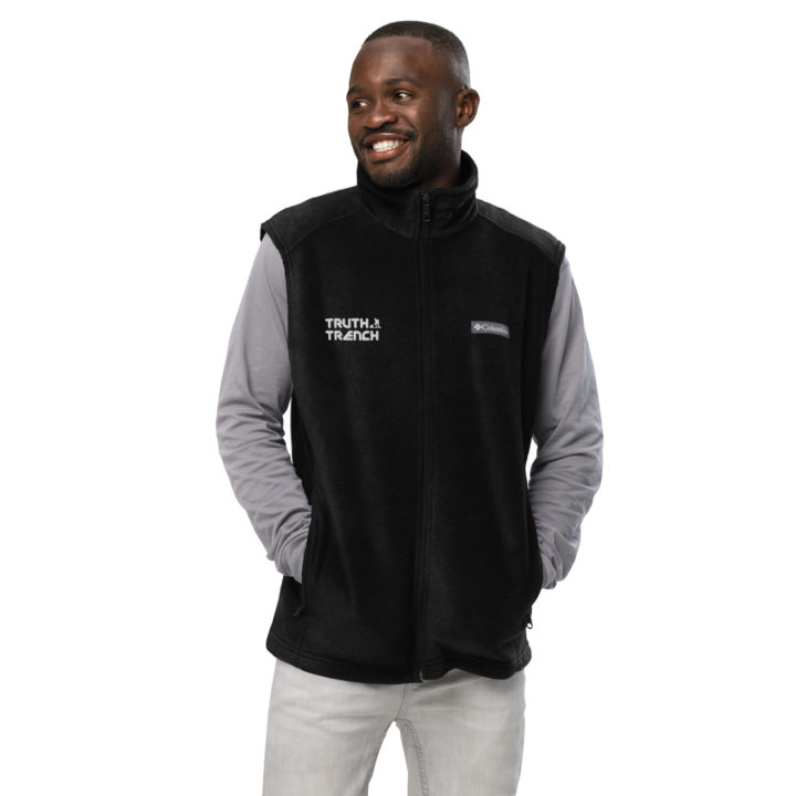 TruthTrench men’s black Columbia fleece vest. TruthTrench logo on front - TruthTrench