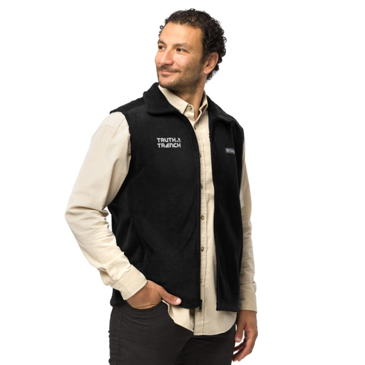 TruthTrench men’s black Columbia fleece vest. TruthTrench logo on front - TruthTrench