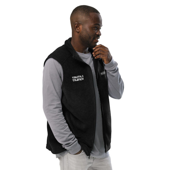 TruthTrench men's black Columbia fleece vest. TruthTrench logo on front - TruthTrench