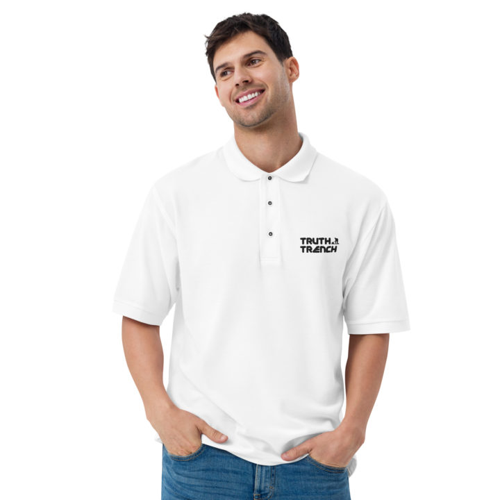 Men’s white polo shirt. TruthTrench logo on front - TruthTrench