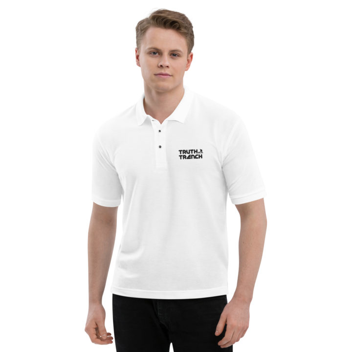 Men’s white polo shirt. TruthTrench logo on front - TruthTrench