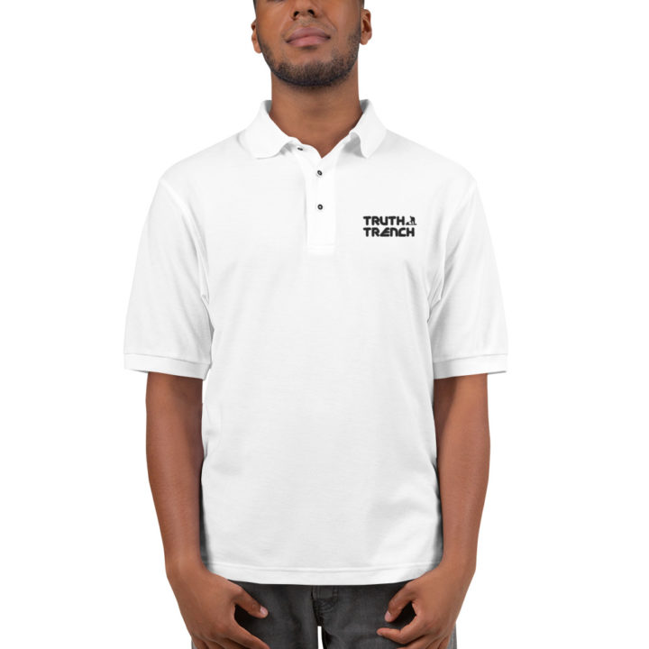 Men’s white polo shirt. TruthTrench logo on front - TruthTrench