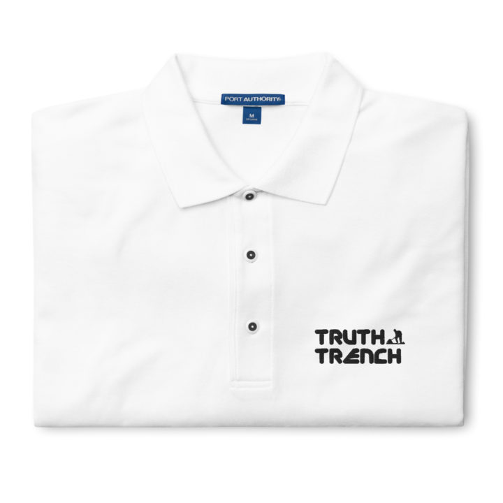 Men’s white polo shirt. TruthTrench logo on front - TruthTrench