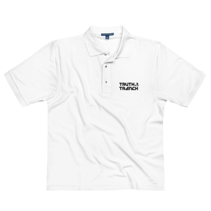 Men’s white polo shirt. TruthTrench logo on front - TruthTrench