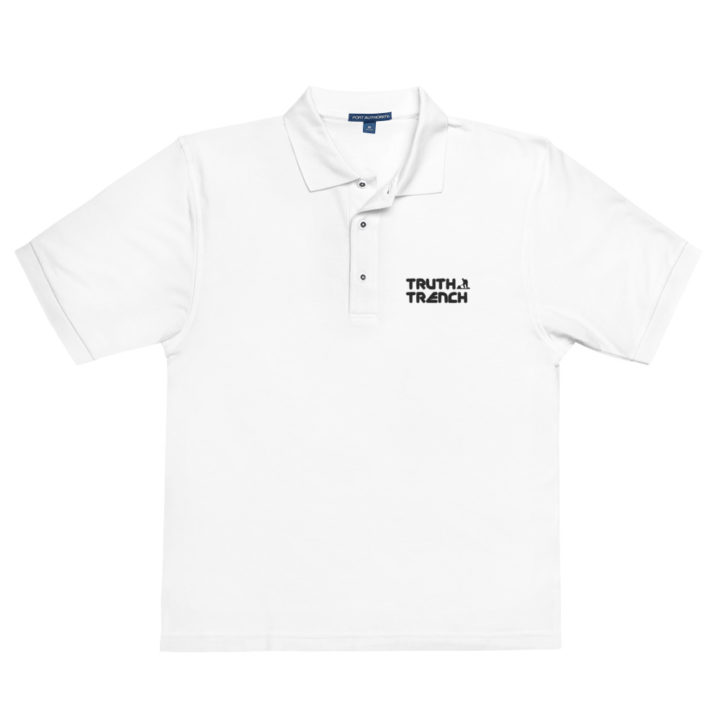 Men’s white polo shirt. TruthTrench logo on front - TruthTrench