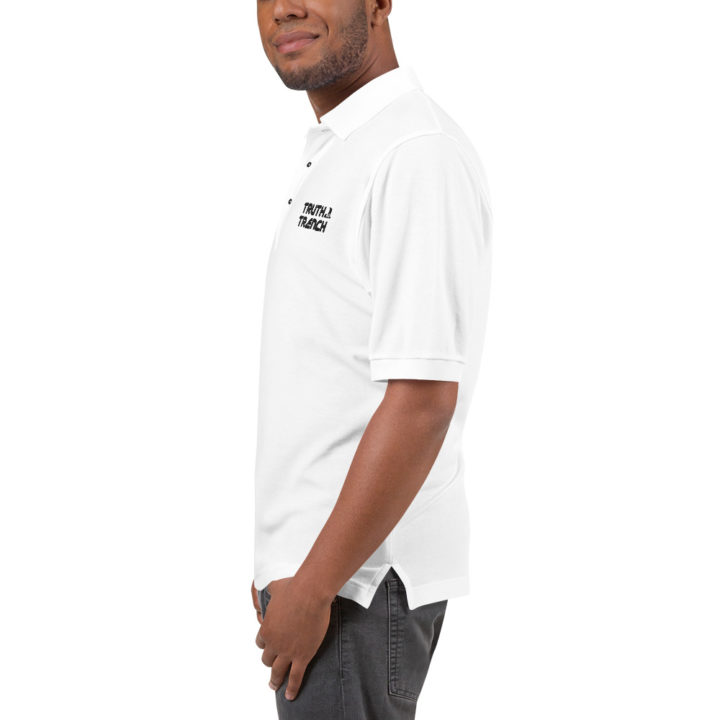 Men’s white polo shirt. TruthTrench logo on front - TruthTrench