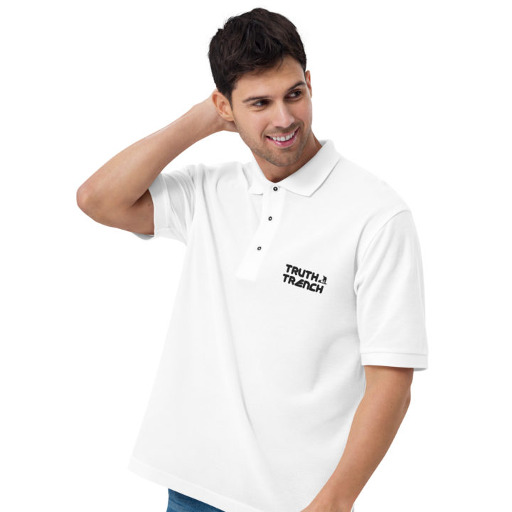 Men’s white polo shirt. TruthTrench logo on front - TruthTrench