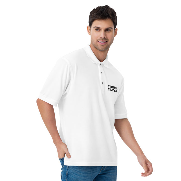 Men’s white polo shirt. TruthTrench logo on front - TruthTrench