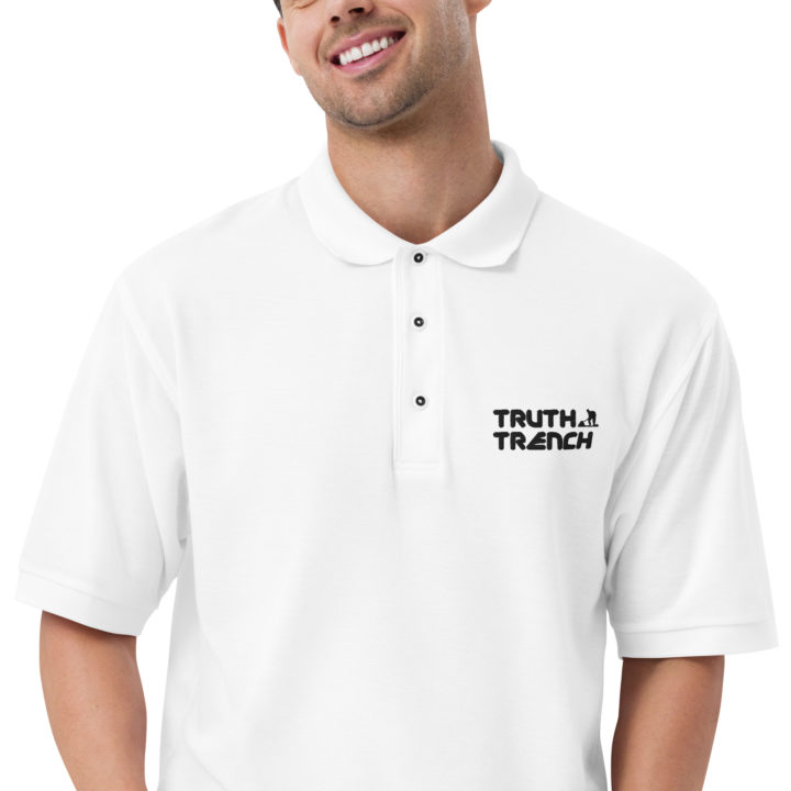 Men’s white polo shirt. TruthTrench logo on front - TruthTrench