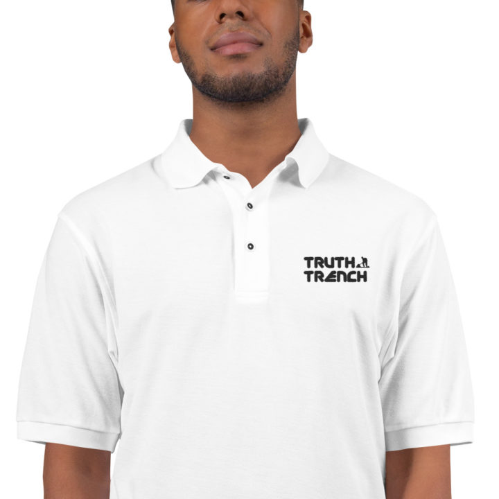 Men’s white polo shirt. TruthTrench logo on front - TruthTrench