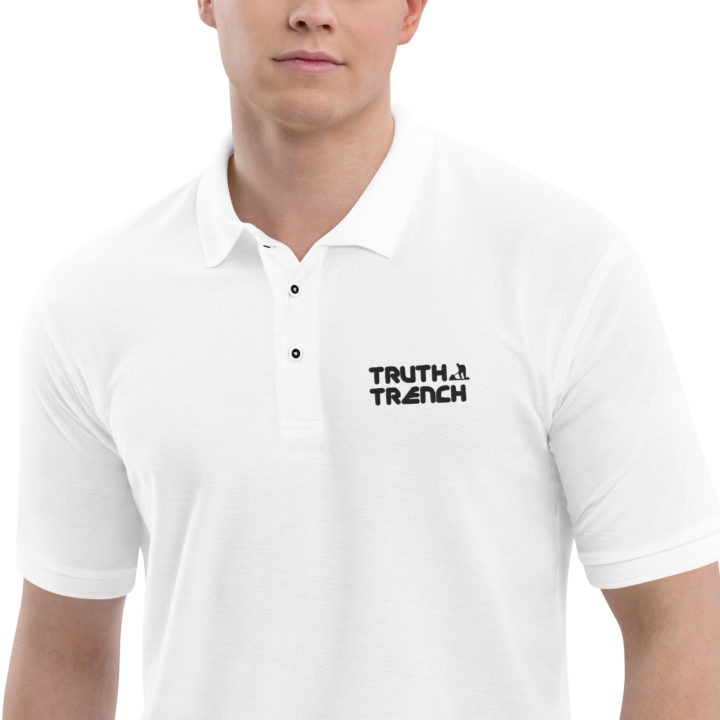 Men’s white polo shirt. TruthTrench logo on front - TruthTrench