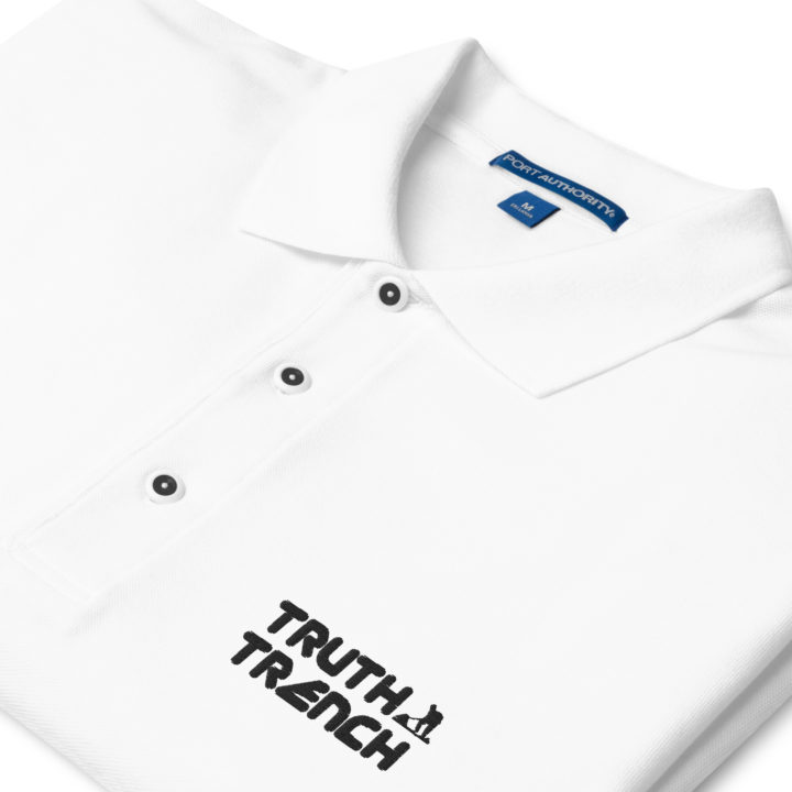 Men’s white polo shirt. TruthTrench logo on front - TruthTrench