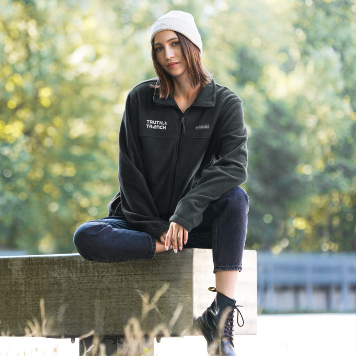 TruthTrench black unisex Columbia fleece zip jacket. TruthTrench logo on front - TruthTrench