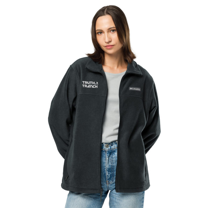 TruthTrench black unisex Columbia fleece zip jacket. TruthTrench logo on front - TruthTrench