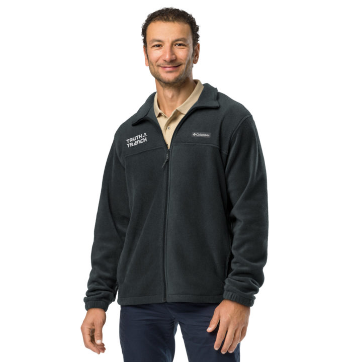 TruthTrench black unisex Columbia fleece zip jacket. TruthTrench logo on front - TruthTrench