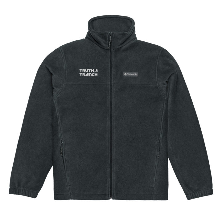 TruthTrench black unisex Columbia fleece zip jacket. TruthTrench logo on front - TruthTrench