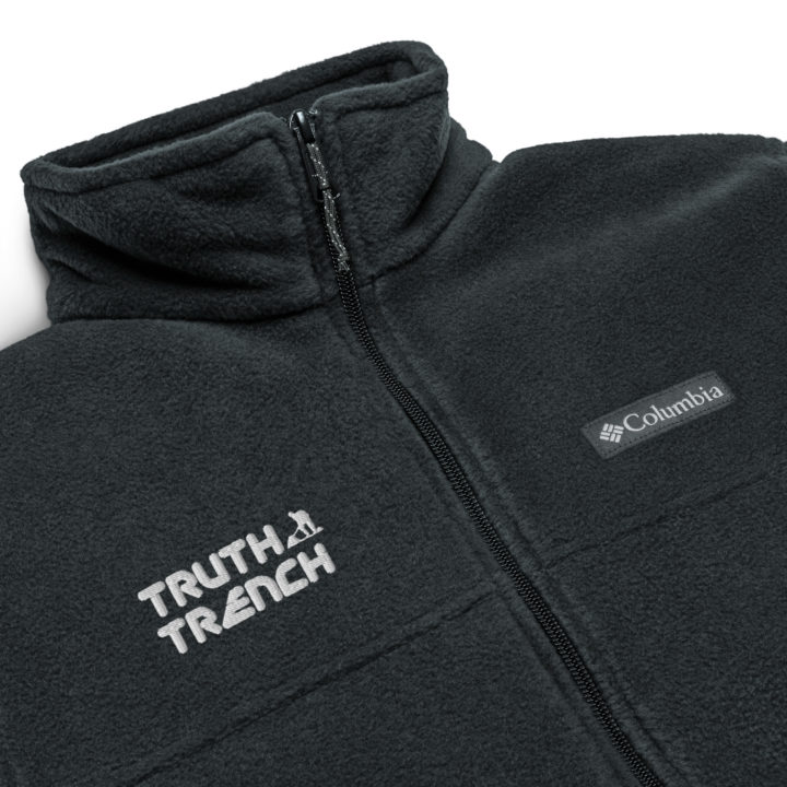 TruthTrench black unisex Columbia fleece zip jacket. TruthTrench logo on front - TruthTrench