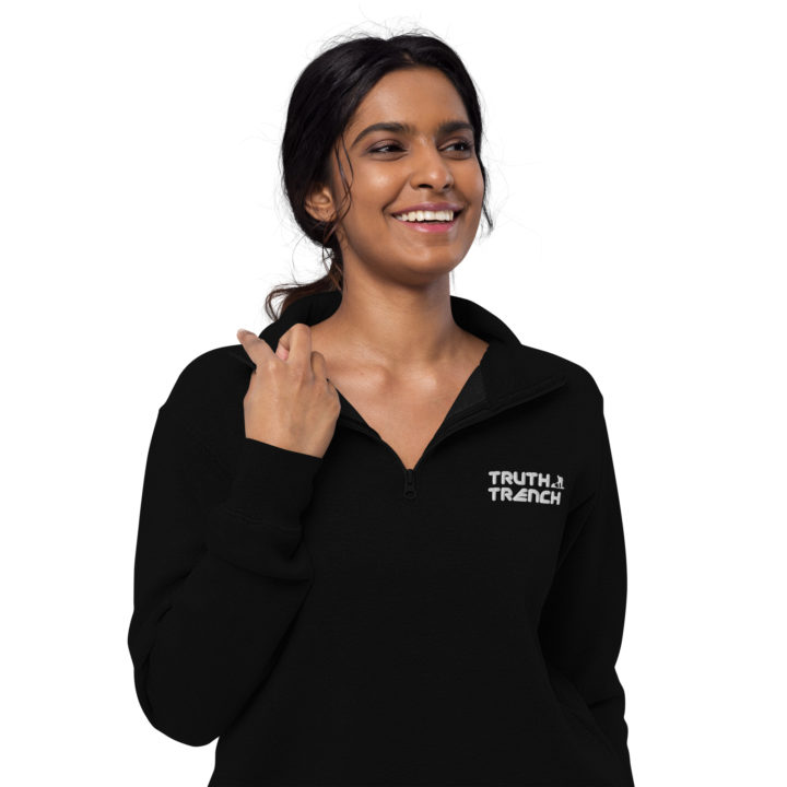 TruthTrench unisex black fleece pullover. TruthTrench logo on front - TruthTrench