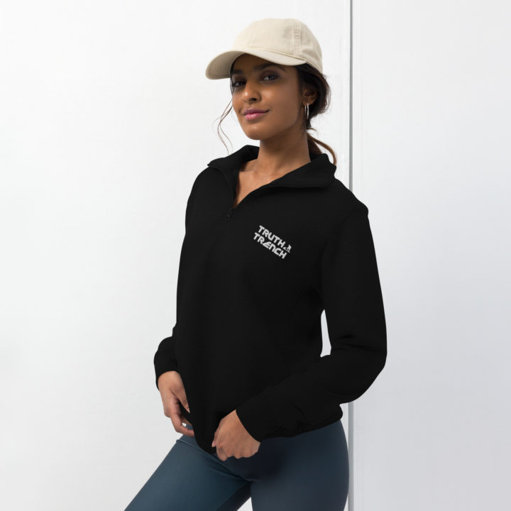 TruthTrench unisex black fleece pullover. TruthTrench logo on front - TruthTrench