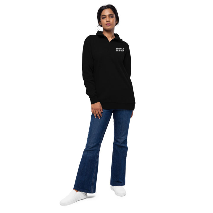 TruthTrench unisex black fleece pullover. TruthTrench logo on front - TruthTrench