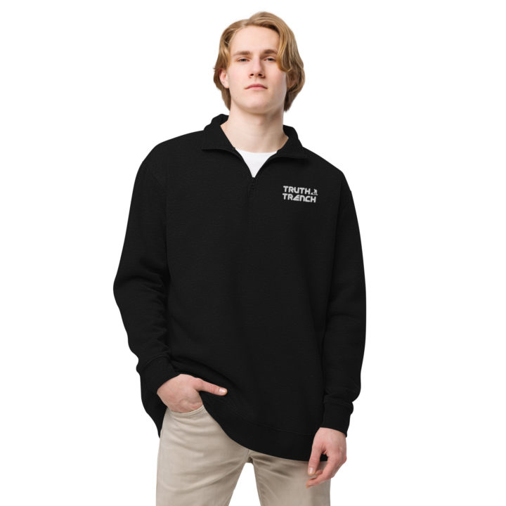 TruthTrench unisex black fleece pullover. TruthTrench logo on front - TruthTrench