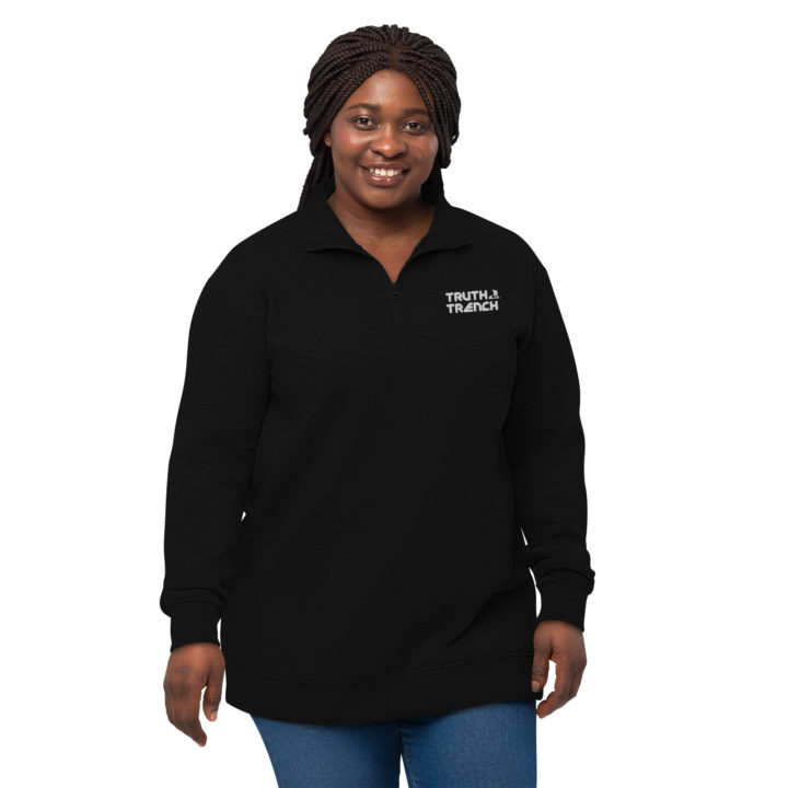 TruthTrench unisex black fleece pullover. TruthTrench logo on front - TruthTrench